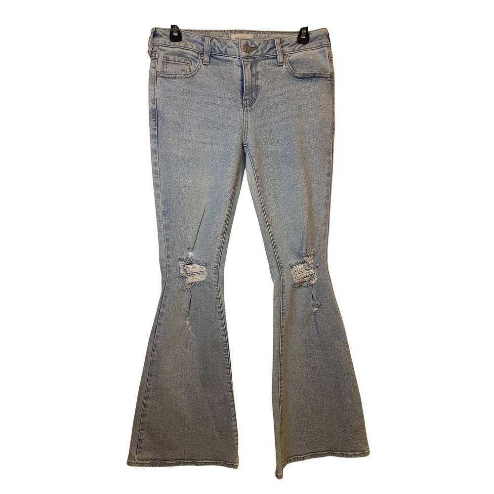 Pansun Womens Light Wash Distressed Flare Jeans Size‎ 26 Stretch Low Rise